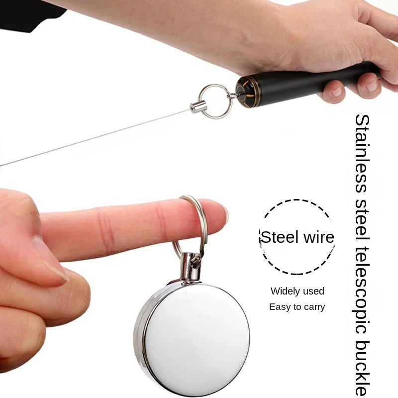 Stainless Steel Wire Rope Elastic Keychain Recoil Sporty Retractable Alarm Key Ring Anti Lost Yoyo Ski Pass ID Card