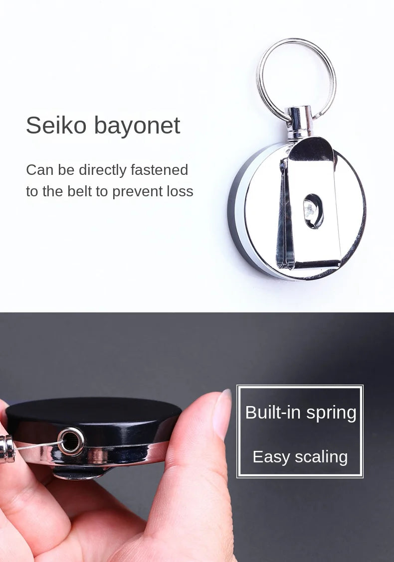 Stainless Steel Wire Rope Elastic Keychain Recoil Sporty Retractable Alarm Key Ring Anti Lost Yoyo Ski Pass ID Card