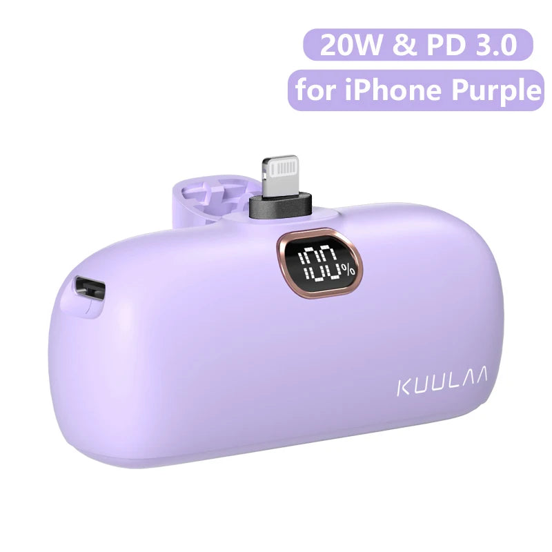 KUULAA Mini Power Bank 5000mAh - Fast Charging Portable Charger for iPhone & Android | Compact & High-Capacity"